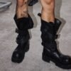 Venom Aesthetic Chunky Biker Boots: Dark Retro Pointed Toe Platform Boots
