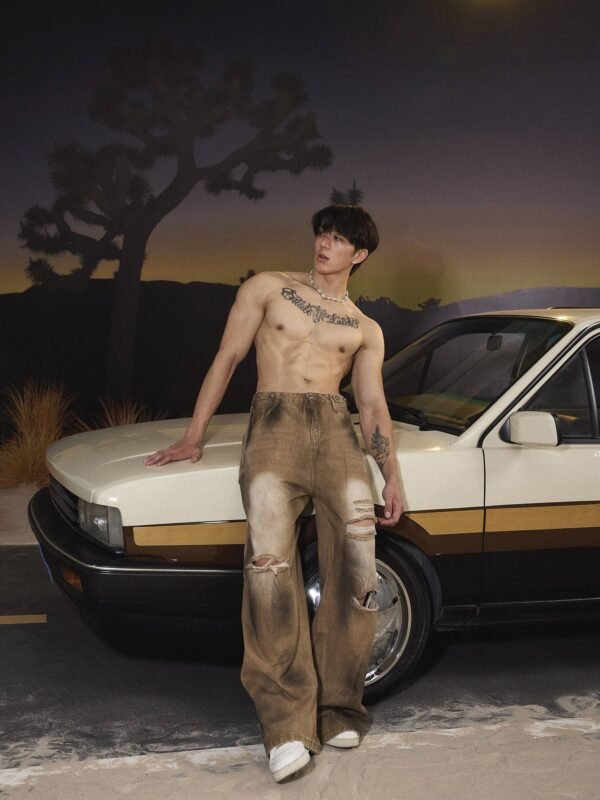 American Distressed & Ripped Wide Leg Jeans | Men's Floor-Length Straight Pants