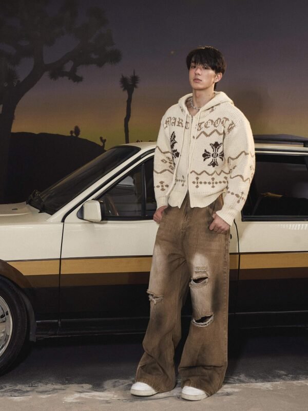 American Distressed & Ripped Wide Leg Jeans | Men's Floor-Length Straight Pants