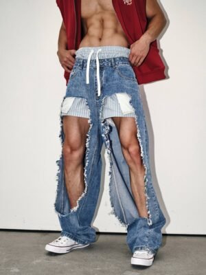 American Deconstructed Raw Edge Denim | Men's Unique Asymmetrical Jeans