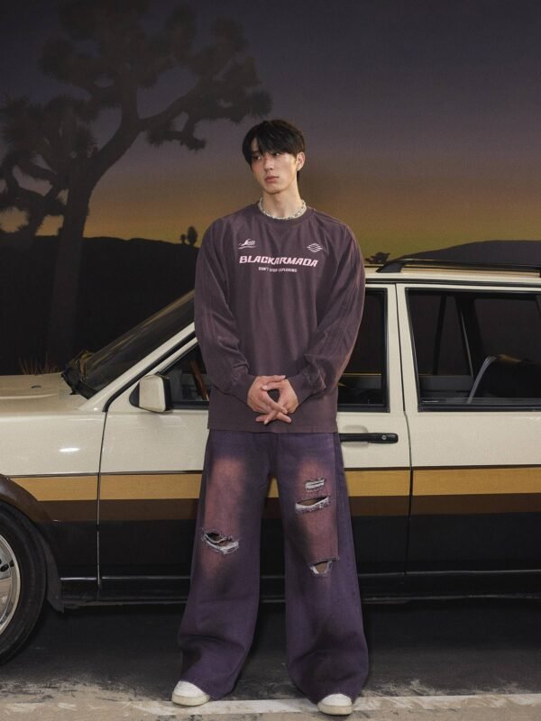 American Distressed & Ripped Wide Leg Jeans | Men's Floor-Length Straight Pants