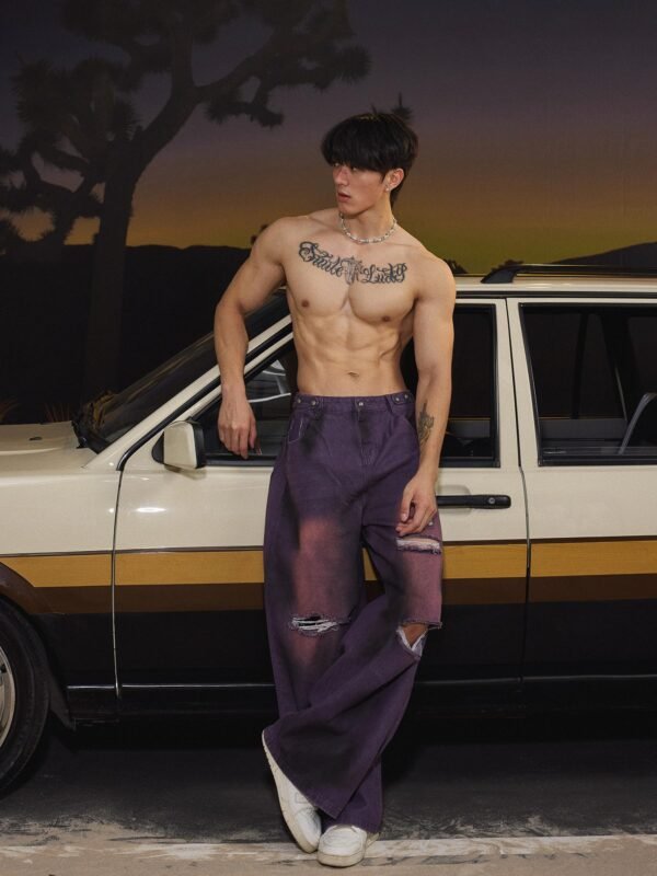 American Distressed & Ripped Wide Leg Jeans | Men's Floor-Length Straight Pants