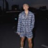 Summer Plaid Rhinestone Co-ord Set - Long Sleeve Shirt & Shorts Vacation Outfit