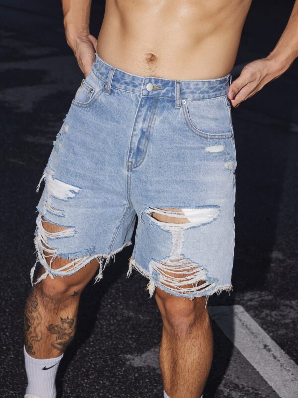 Men's Vintage Washed Destroyed Ripped Casual American Streetwear Shorts