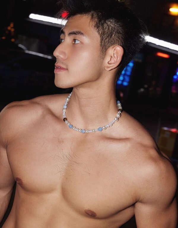 Natural Stone Pearl Men's Necklace | Handmade Collarbone Chain V2  40-45CM