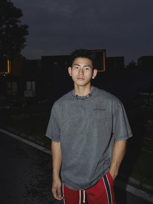 American Outdoor Vintage Tee | Washed Distressed with Metal Detail