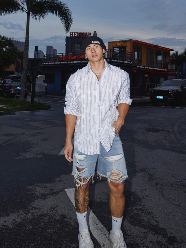 Men's Vintage Washed Destroyed Ripped Casual American Streetwear Shorts