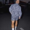 Summer Plaid Rhinestone Co-ord Set - Long Sleeve Shirt & Shorts Vacation Outfit